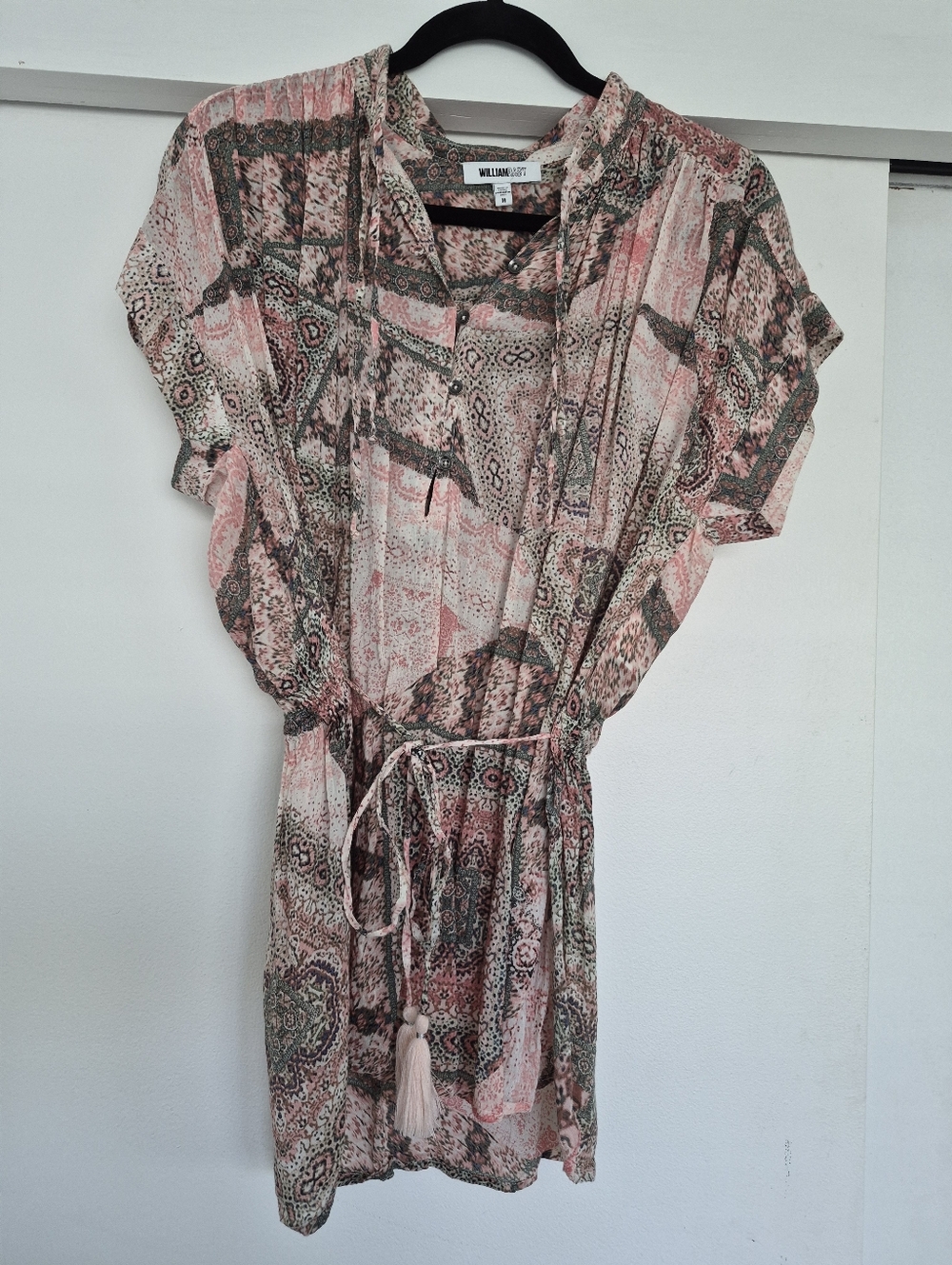 William Rast Pink Printed Tie-Waist Short Dress